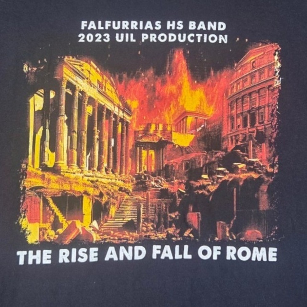 Gildan T-Shirt Mens XL Black Rise and Fall of Rome Falfurrias HS Band 2023 UIL